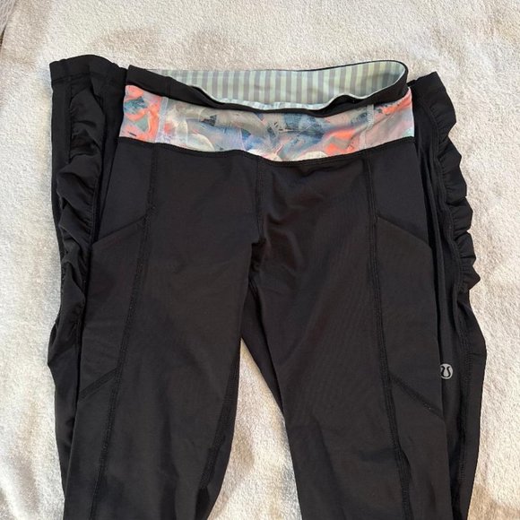 Lululemon Pants - Lululemon Black Leggings with Colorful Waist Line Size 2